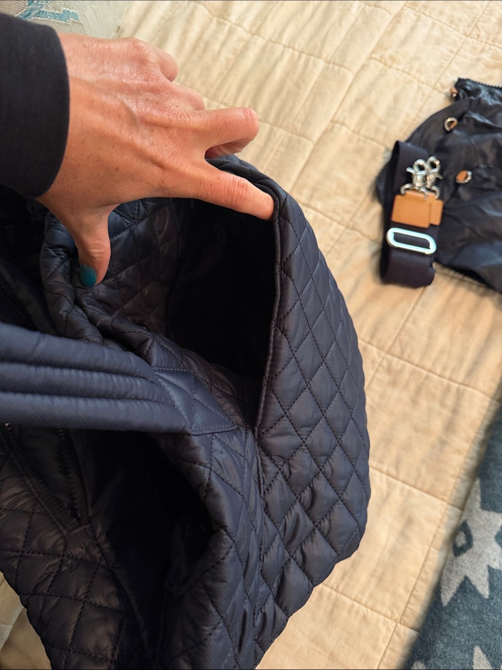 MZ Wallace Navy Quilted Tote with Removable Pouches - Picture 4 of 4
